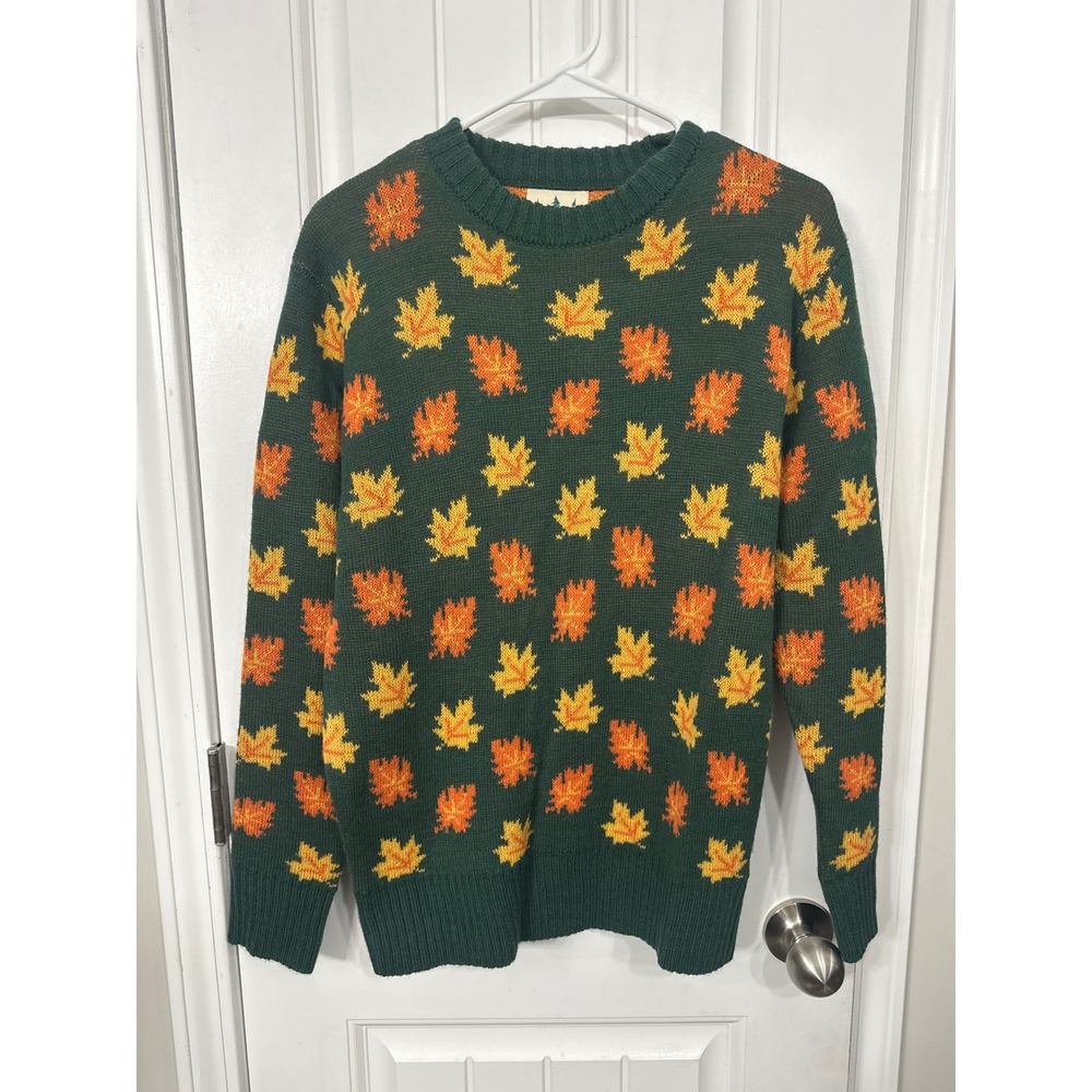 Kiel James Patrick Big Cozy Leaf Sweater Green Maple Leaf Autumn Knit Mens M
